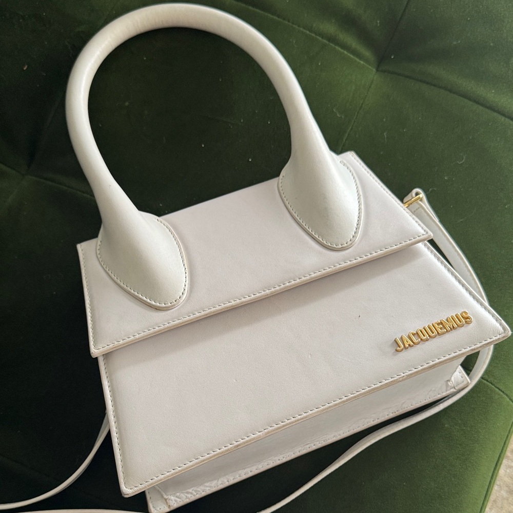 Jacquemus White Top-Handle Satchel with Gold Logo